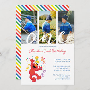 Invitation Rue Sésame Elmo - Rainbow 1er Birthday Photo