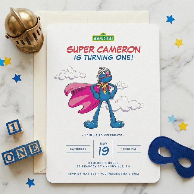 Invitation Rue Sésame | Super Grover Anniversaire (Créateur téléchargé)