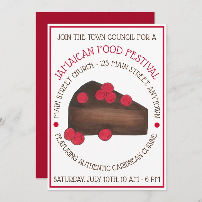 Invitation Rum Cake Jamaïque Caribbean Food Festival (Devant / Derrière)