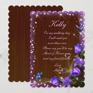 Invitation Rural Bois Foncé Fleurs Violettes Demoiselle D'Hon