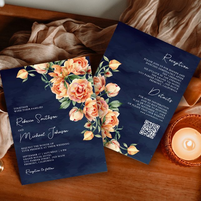 Invitation Rural Terreux Pêche Floral Marine Code QR Mariage (Créateur téléchargé)