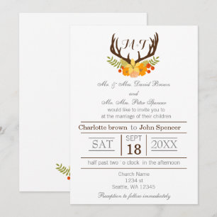 Invitation Russe Antler Deer Floral Mariage de bois