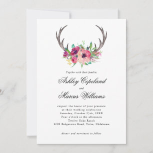 Invitation Russe Antlers Boho Floral Allure Mariage