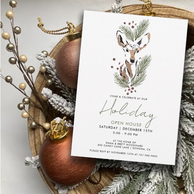 Invitation Russe aquarelle Deer Holiday Open House (Créateur téléchargé)