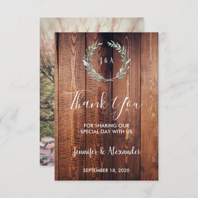 Invitation Russe aquarelle feuille Merci photo mariage (Devant / Derrière)