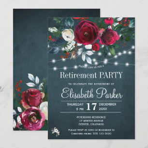 Invitation Russe aquarelle fleurie fête de retraite hivernale