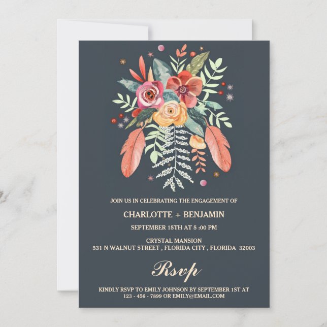 Invitation Russe aquarelle Floral Boho (Devant)