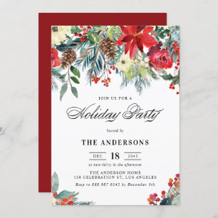 Invitation Russe Aquarelle Poinsettia Garland Fête