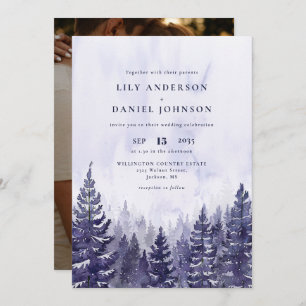 Invitation Russe Aquarelle Purple Pine Forest Mariage photo