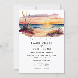 Invitation Russe aquarelle Sunset Beach Mariage