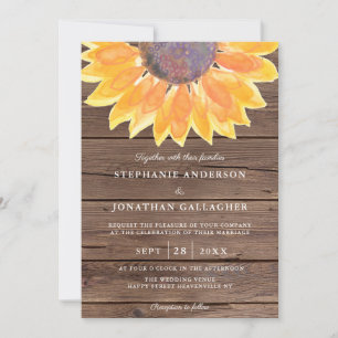 Invitation Russe Aquarelle Tournesol Bois QR Code Mariage
