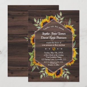 Invitation Russe aquarelle tournesol Mariage bois