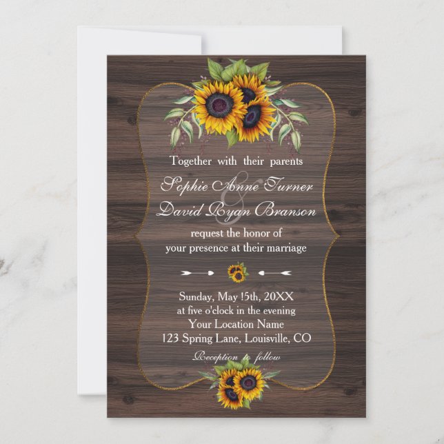 Invitation Russe aquarelle tournesol Mariage bois (Devant)