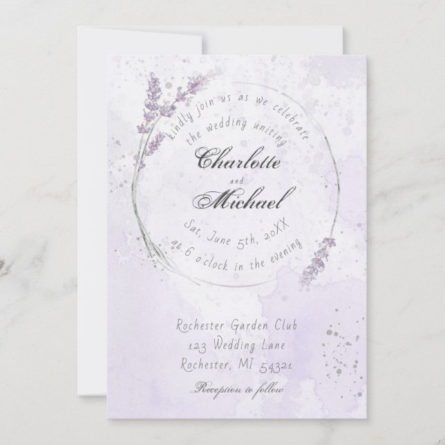 Invitation Russe aquarelle violet lavande mariage (Devant)