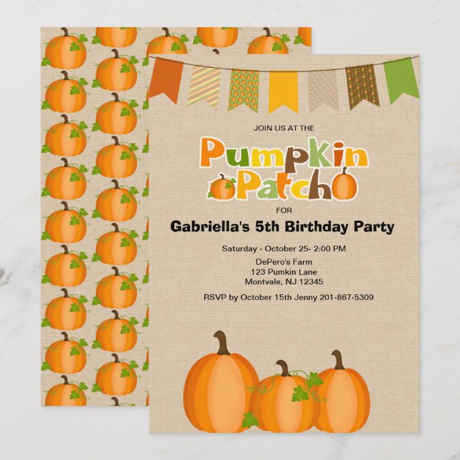Invitation Russe Automne Citrouille cueillir fête d'anniversa (Devant / Derrière)