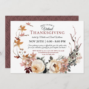 Invitation Russe Automne Floral Wreath Virtual Thanksgiving