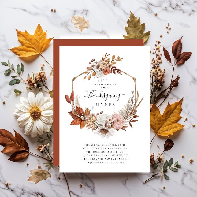 Invitation Russe Automne Quitte Thanksgiving Dîner (Rustic Fall Leaves Thanksgiving Dinner Invitation)