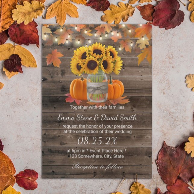 Invitation Russe Autumn Sunflower Jar Citrouille Mariage de a (Créateur téléchargé)