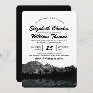 Invitation Russe Black & White Mountain Forest Mariage Invit