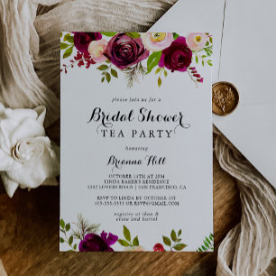 Invitation Russe Blush Bourgogne Fête des mariées Tea Party