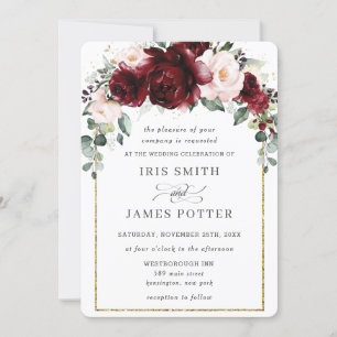 Invitation Russe Blush Bourgogne Floral Rose Arch Mariage