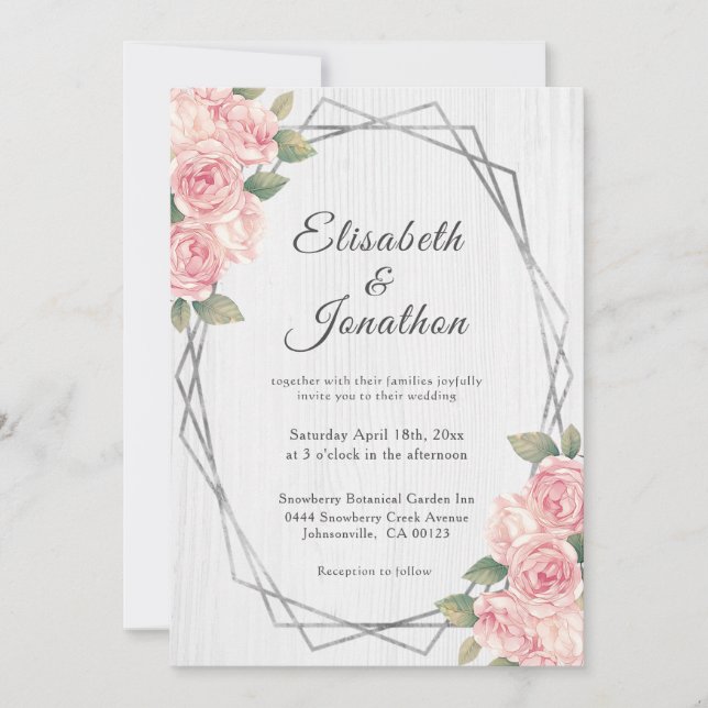 Invitation Russe Blush Rose Blanc Bois Mariage géométrique (Devant)