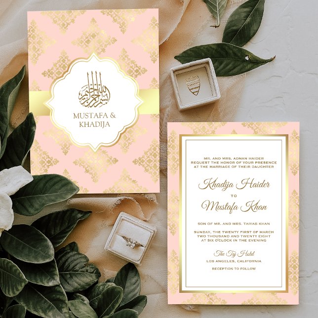Invitation Russe Blush rose or Damask Mariage musulman (Créateur téléchargé)
