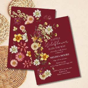 Invitation Russe Boho Bourgogne Baby shower Fleur sauvage