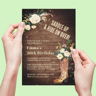 Invitation Russe Boho Cowgirl Floral Boots fête d'anniversair