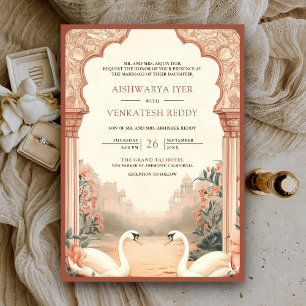 Invitation Russe Boho Earthy Floral Mariage de cygne indien