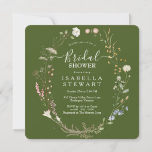Invitation Russe Boho Fleur sauvage Moss Fête des mariées ver