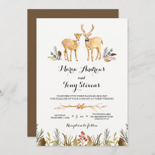 Invitation Russe Boho Mariage d'aquarelle de cerf de bois