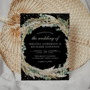 Invitation Russe Boho Pampas Eucalyptus Wreath Mariage noir