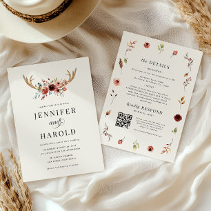 Invitation Russe Boho Stag Deer Antlers Tout en un Mariage