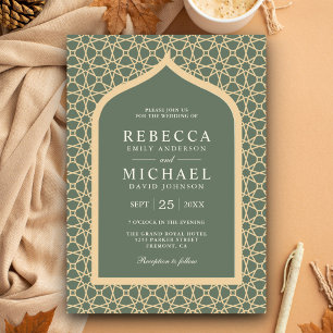 Invitation Russe Boho treillis Arc Sage Mariage vert