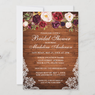 Invitation Russe Bois Bourgogne Floral Fête des mariées dente