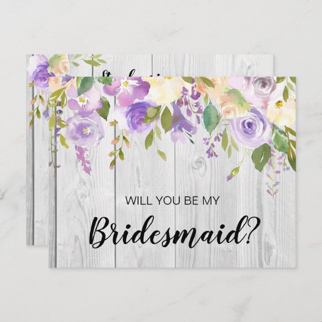 Invitation Russe Bois-de-Barne violet Floral Bridesmaid Propo (Devant / Derrière)