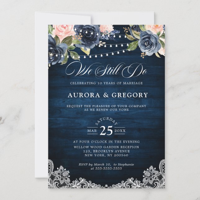 Invitation Russe Bois Marine Blush Floral Mason Jar Mariage (Devant)