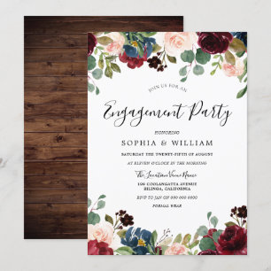 Invitation Russe Bois Rouge Bourgogne Floral
