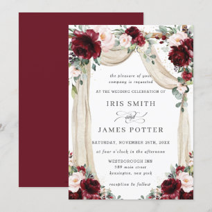 Invitation Russe Bourgogne Blush Floral Arch Mariage