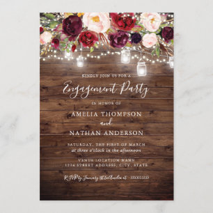 Invitation Russe Bourgogne Floral Lights