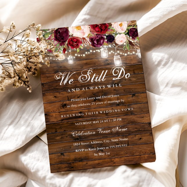 Invitation Russe Bourgogne Floral Lumières Mariage Vow Renouv (Créateur téléchargé)