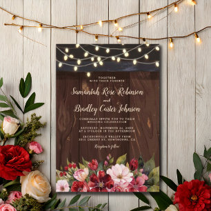 Invitation Russe Bourgogne Floral Mariage de automne rouge