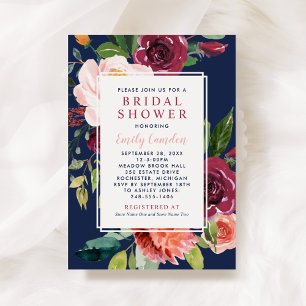 Invitation Russe Bourgogne Floral Marine Mariage Fête des mar