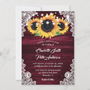Invitation Russe Bourgogne Mariage de dentelle de Burlap