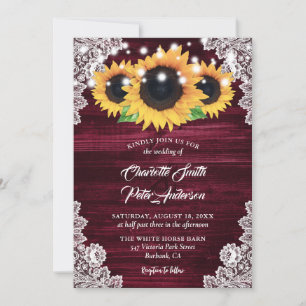 Invitation Russe Bourgogne Mariage de dentelle de Burlap