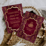 Invitation Russe Bourgogne or Damask Mariage musulman<br><div class="desc">Éblouissez vos invités avec cet élégant invitation de mariage aux accents faux feuille d'or et au magnifique motif damassé avec 'Bismillah' en calligraphie arabe. Ajoutez simplement les détails de votre événement sur ce modèle facile à utiliser pour en faire une invitation unique.</div>