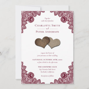 Invitation Russe Bourgogne Rouge Burlap et Mariage de dentell