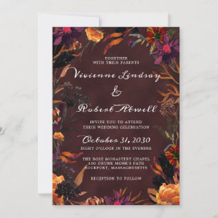 Invitation Russe Bourgogne Rouge Orange Purple Automne Floral