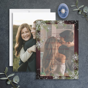 Invitation Russe Bourgogne Silver Winter Bois Vellum Mariage